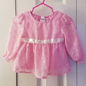 Pink flowy peasant top gold star detail 3-6 month